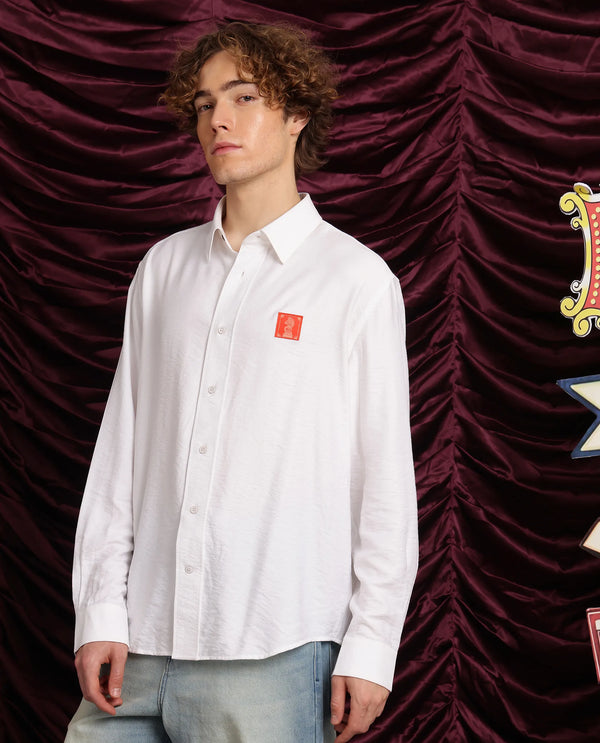 Rare Rabbit Men's Knight White Cotton Fabric Full Sleeve Spread Collar Slim Fit Flock Print Shirt