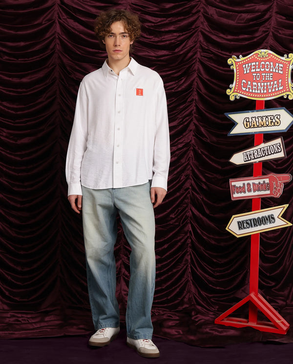 Rare Rabbit Men's Knight White Cotton Fabric Full Sleeve Spread Collar Slim Fit Flock Print Shirt