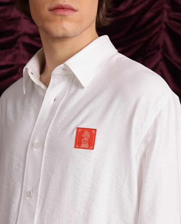 Rare Rabbit Men's Knight White Cotton Fabric Full Sleeve Spread Collar Slim Fit Flock Print Shirt