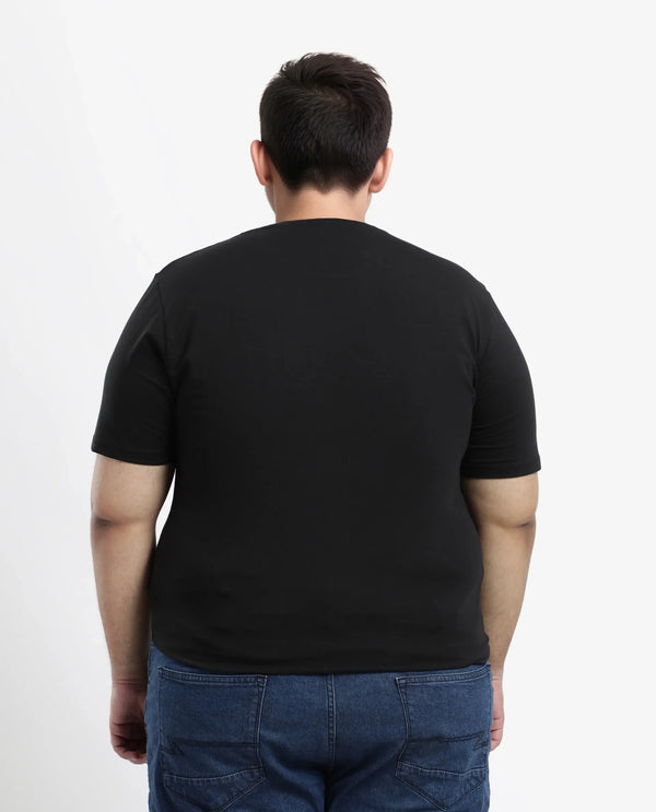 Rare Rabbit Men's Knobel Black Crew Neck Graphic Printed Half Sleeves Slim Fit T-Shirt Plus Size