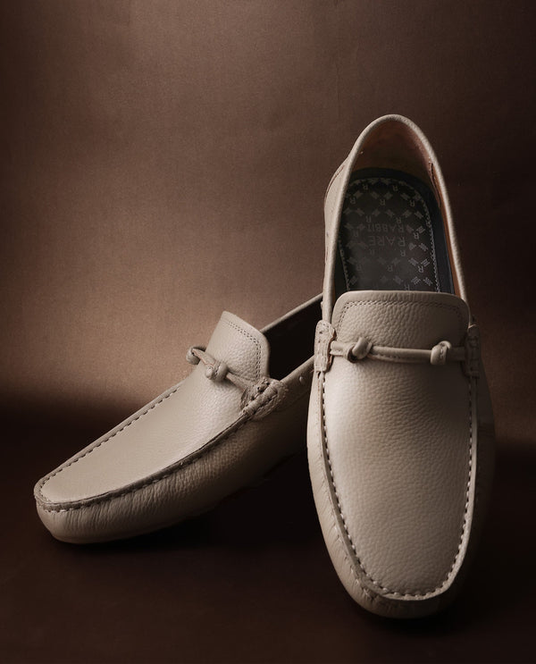 Rare Rabbit Men's Knott Beige Slip-On Genuine Milled Leather Driving Mocassin