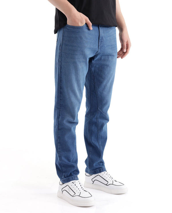 Rare Rabbit Men's Kobet Blue Cotton Fabric Mid Wash Mid Rise Regular Fit Cut and Sew Jeans