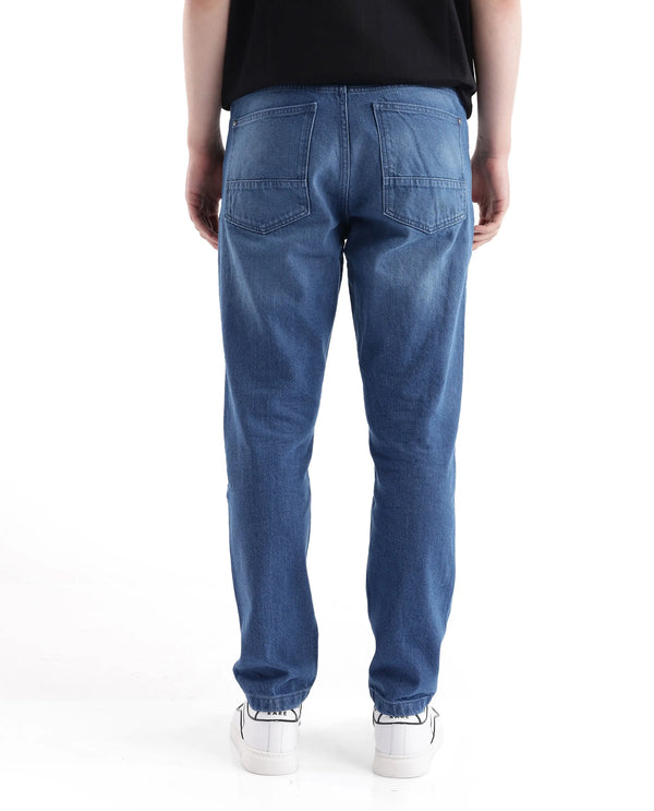 Rare Rabbit Men's Kobet Blue Cotton Fabric Mid Wash Mid Rise Regular Fit Cut and Sew Jeans
