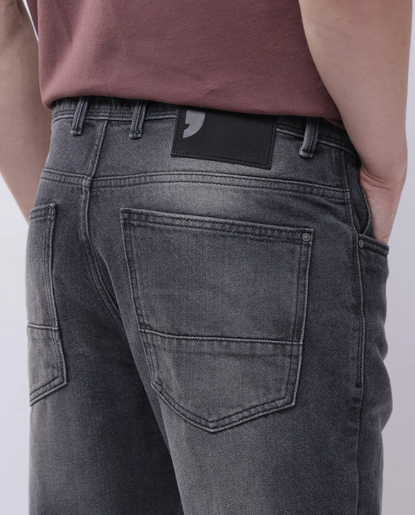 Rare Rabbit Men's Kobet Grey Cotton Fabric Mid Wash Mid Rise Regular Fit Cut and Sew Jeans