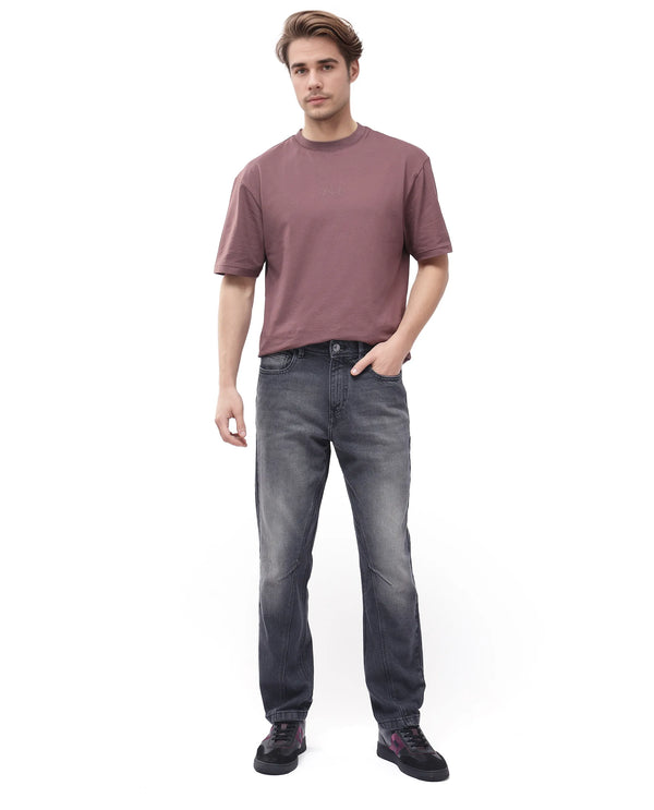 Rare Rabbit Men's Kobet Grey Cotton Fabric Mid Wash Mid Rise Regular Fit Cut and Sew Jeans