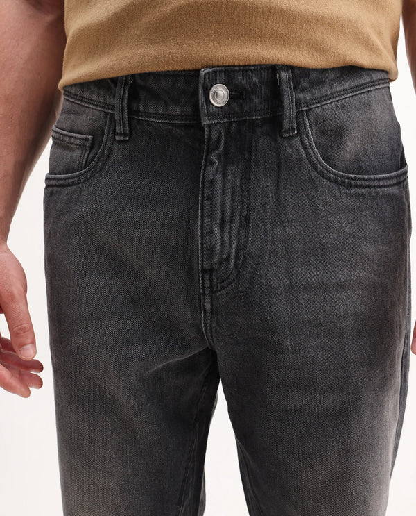 Rare Rabbit Men's Kobet Grey Cotton Fabric Mid Wash Mid Rise Regular Fit Cut and Sew Jeans