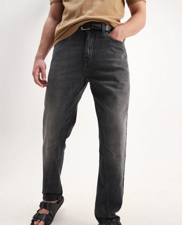 Rare Rabbit Men's Kobet Grey Cotton Fabric Mid Wash Mid Rise Regular Fit Cut and Sew Jeans
