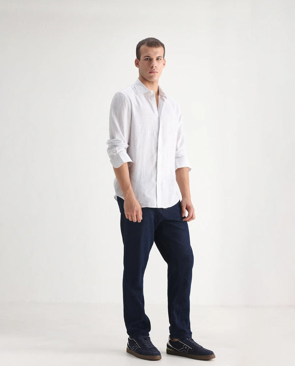 Rare Rabbit Men's Kobetor Dark Blue Cotton Fabric Rinse Wash Mid Rise Cut and Sew Solid Jeans