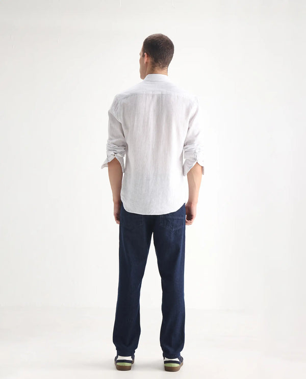 Rare Rabbit Men's Kobetor Dark Blue Cotton Fabric Rinse Wash Mid Rise Cut and Sew Solid Jeans