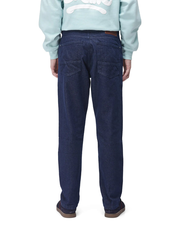 Rare Rabbit Men's Kobetor Dark Blue Cotton Fabric Rinse Wash Mid Rise Cut and Sew Solid Jeans