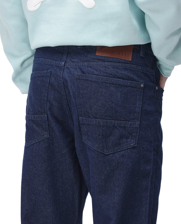 Rare Rabbit Men's Kobetor Dark Blue Cotton Fabric Rinse Wash Mid Rise Cut and Sew Solid Jeans