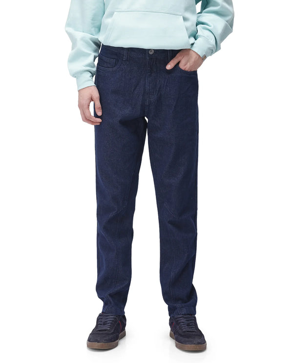Rare Rabbit Men's Kobetor Dark Blue Cotton Fabric Rinse Wash Mid Rise Cut and Sew Solid Jeans