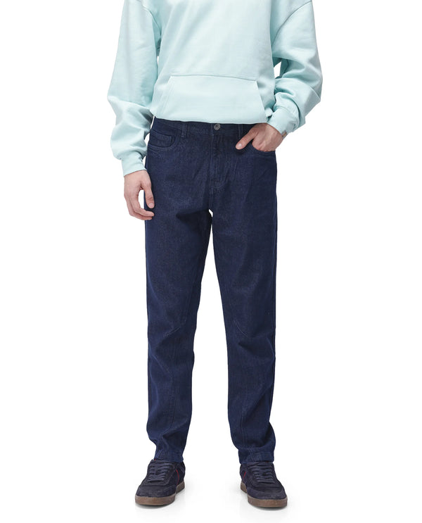 Rare Rabbit Men's Kobetor Dark Blue Cotton Fabric Rinse Wash Mid Rise Cut and Sew Solid Jeans
