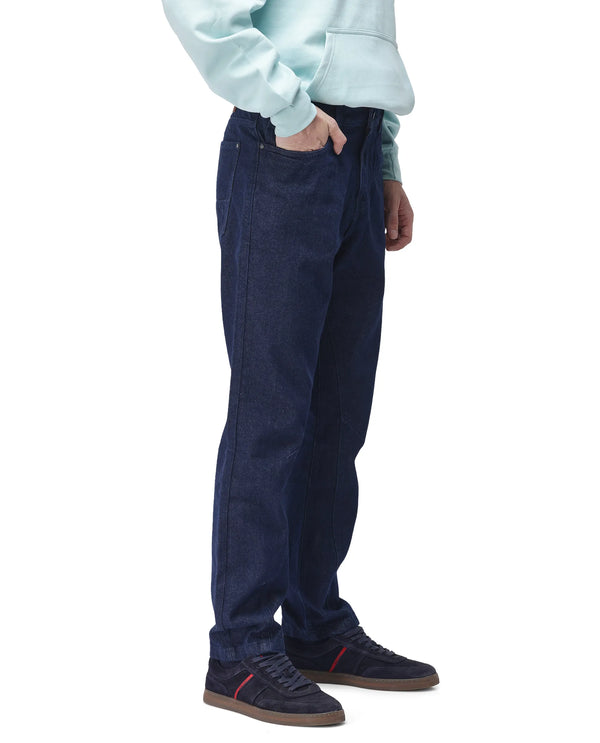 Rare Rabbit Men's Kobetor Dark Blue Cotton Fabric Rinse Wash Mid Rise Cut and Sew Solid Jeans