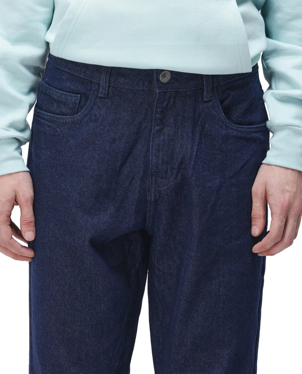 Rare Rabbit Men's Kobetor Dark Blue Cotton Fabric Rinse Wash Mid Rise Cut and Sew Solid Jeans