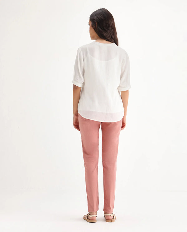 Rareism Women Kocho Pink Cotton Lycra Fabric Mid Rise Solid Slim Fit Ankle Length Jeans