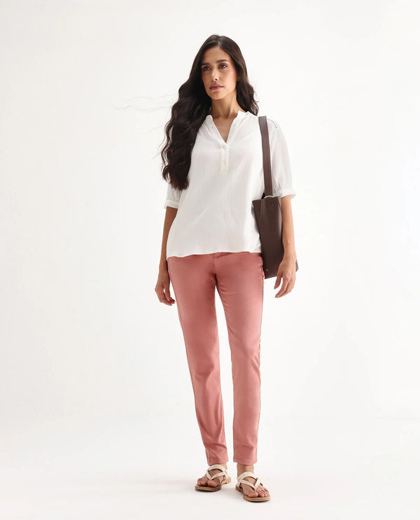 Rareism Women Kocho Pink Cotton Lycra Fabric Mid Rise Solid Slim Fit Ankle Length Jeans