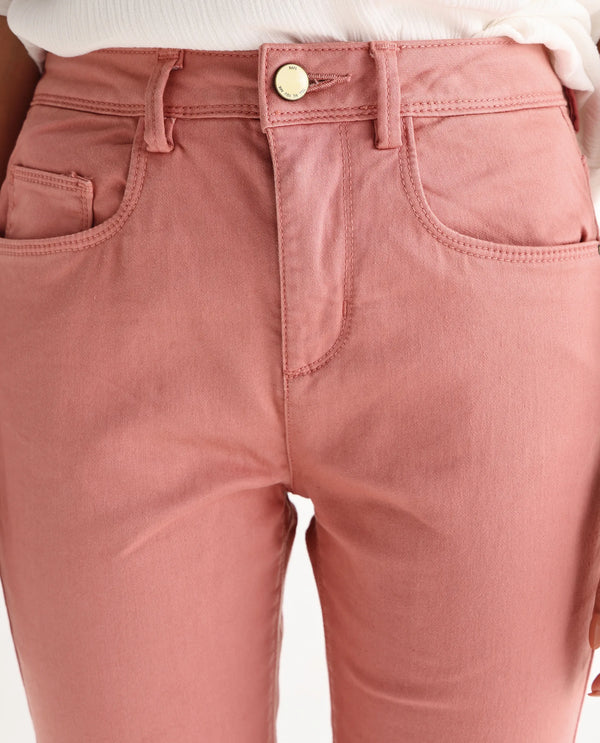 Rareism Women Kocho Pink Cotton Lycra Fabric Mid Rise Solid Slim Fit Ankle Length Jeans