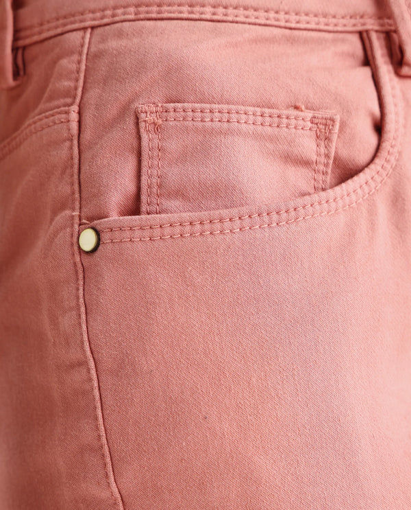 Rareism Women Kocho Pink Cotton Lycra Fabric Mid Rise Solid Slim Fit Ankle Length Jeans