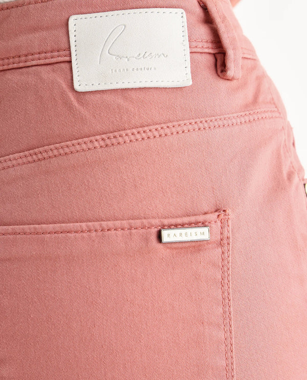 Rareism Women Kocho Pink Cotton Lycra Fabric Mid Rise Solid Slim Fit Ankle Length Jeans
