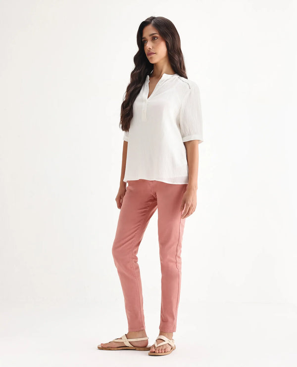 Rareism Women Kocho Pink Cotton Lycra Fabric Mid Rise Solid Slim Fit Ankle Length Jeans