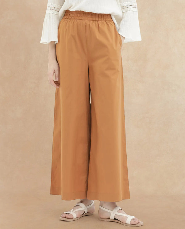 Rareism Women Kofu Light Brown Cotton Fabric Tie-Up Closure Flared Fit Plain Ankle Length Trousers