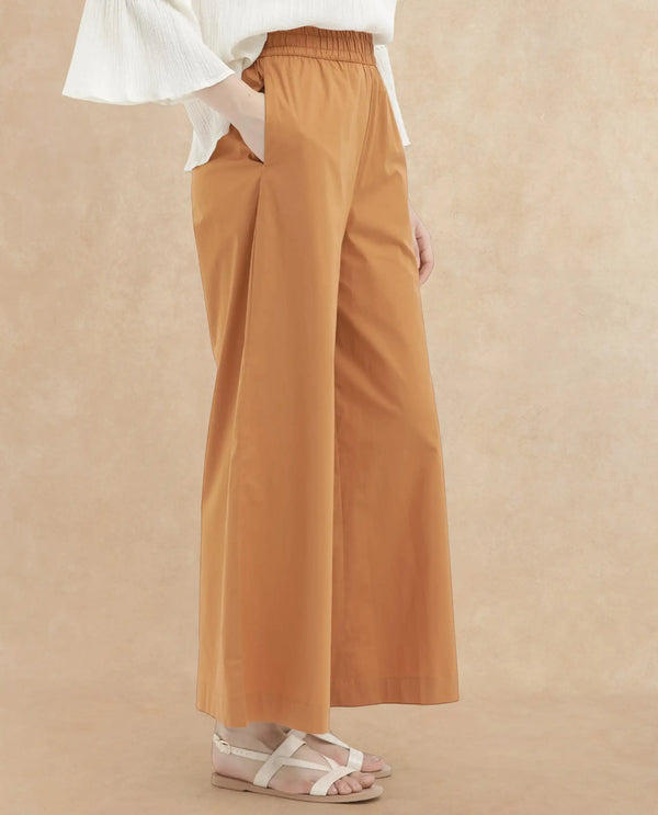 Rareism Women Kofu Light Brown Cotton Fabric Tie-Up Closure Flared Fit Plain Ankle Length Trousers
