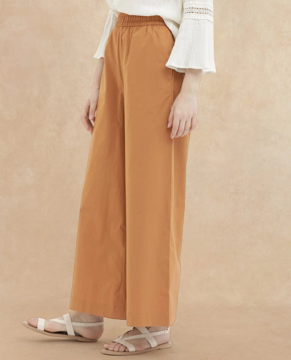 Rareism Women Kofu Light Brown Cotton Fabric Tie-Up Closure Flared Fit Plain Ankle Length Trousers