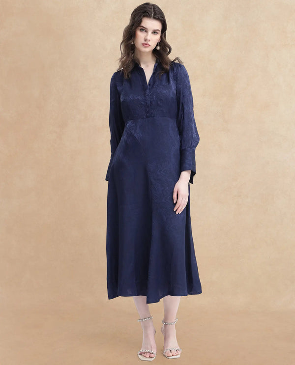 Rareism Womens Kono Navy Dress Polyester Full Sleeve Dyed