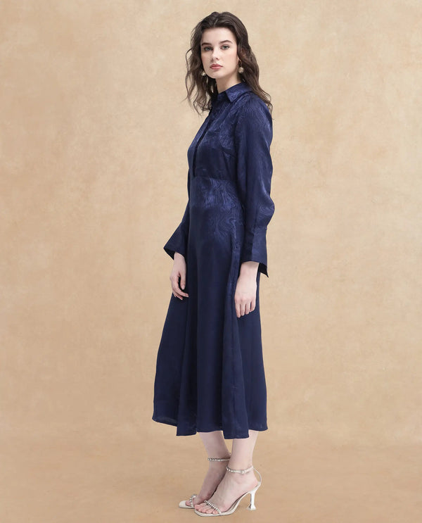 Rareism Womens Kono Navy Dress Polyester Full Sleeve Dyed
