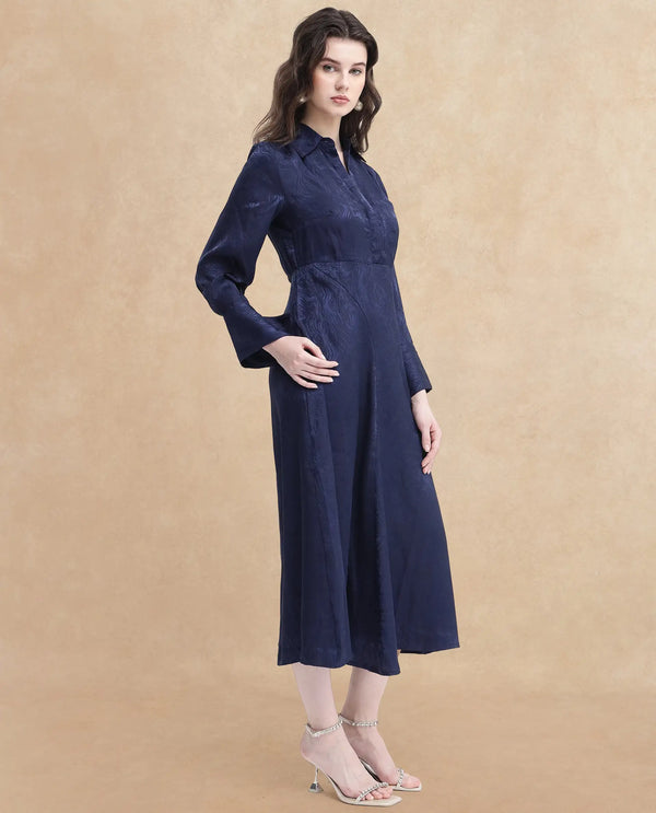 Rareism Womens Kono Navy Dress Polyester Full Sleeve Dyed