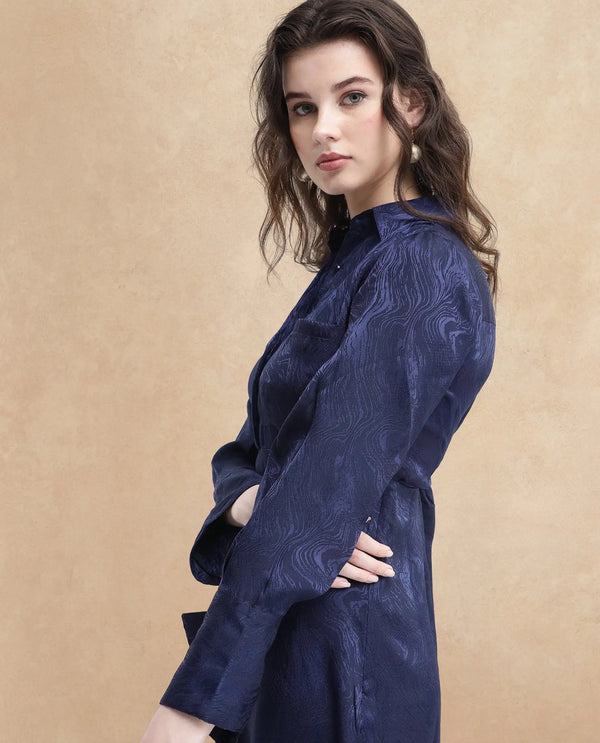 Rareism Womens Kono Navy Dress Polyester Full Sleeve Dyed