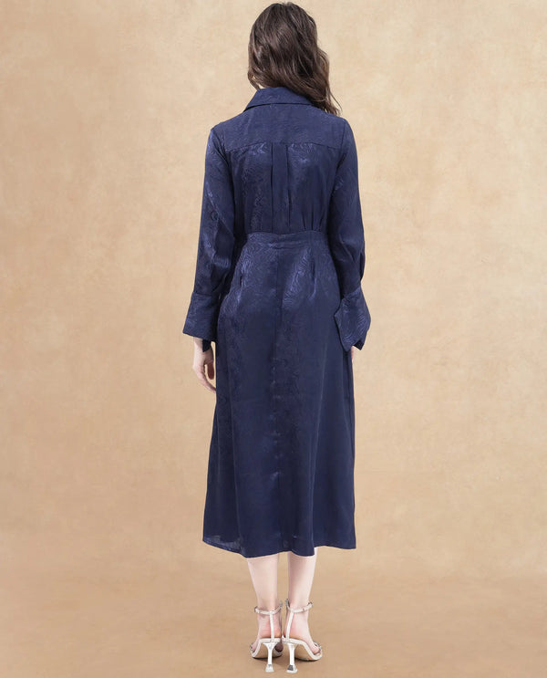 Rareism Womens Kono Navy Dress Polyester Full Sleeve Dyed
