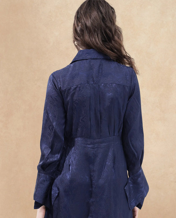 Rareism Womens Kono Navy Dress Polyester Full Sleeve Dyed