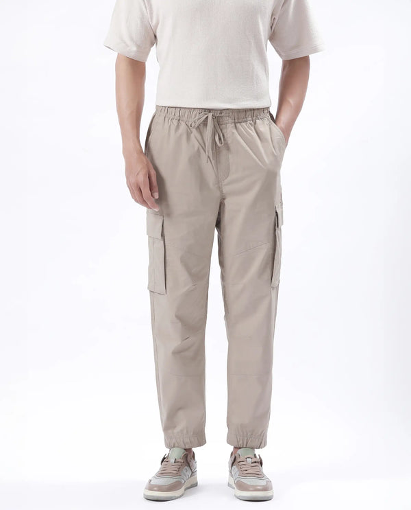 Rare Rabbit Men's Korb Beige Cotton Blend Fabric Plain Trouser