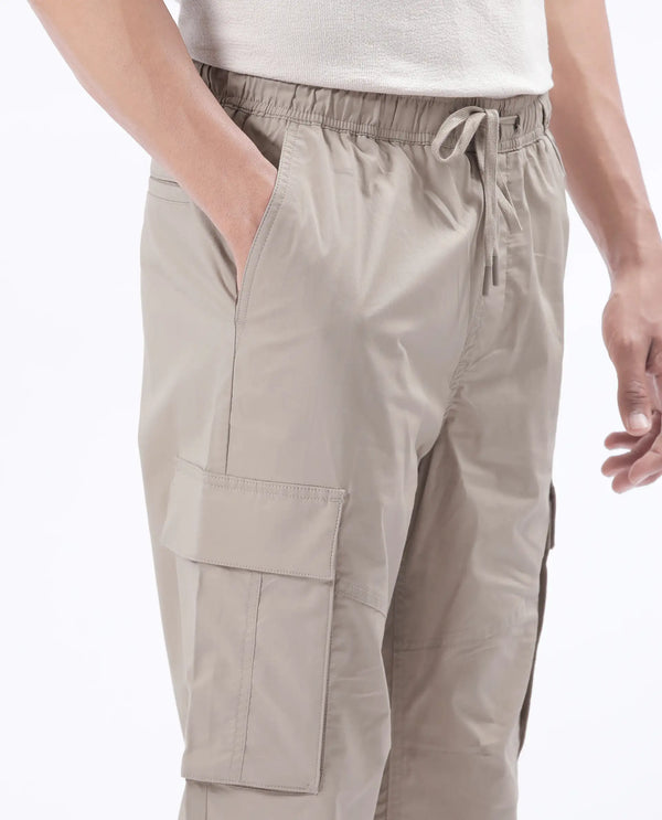 Rare Rabbit Men's Korb Beige Cotton Blend Fabric Plain Trouser