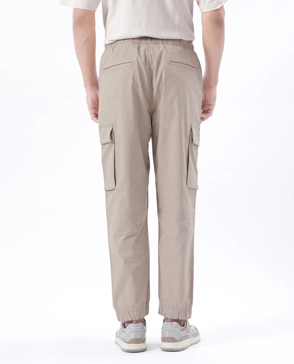 Rare Rabbit Men's Korb Beige Cotton Blend Fabric Plain Trouser