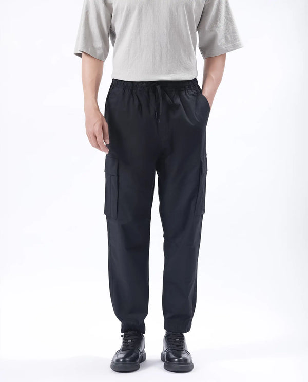Rare Rabbit Men's Korb Black Cotton Blend Fabric Plain Trouser