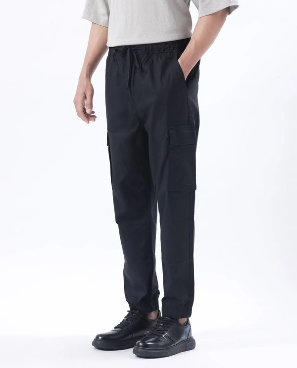 Rare Rabbit Men's Korb Black Cotton Blend Fabric Plain Trouser