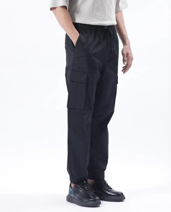 Rare Rabbit Men's Korb Black Cotton Blend Fabric Plain Trouser