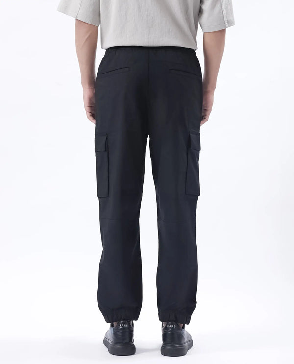 Rare Rabbit Men's Korb Black Cotton Blend Fabric Plain Trouser