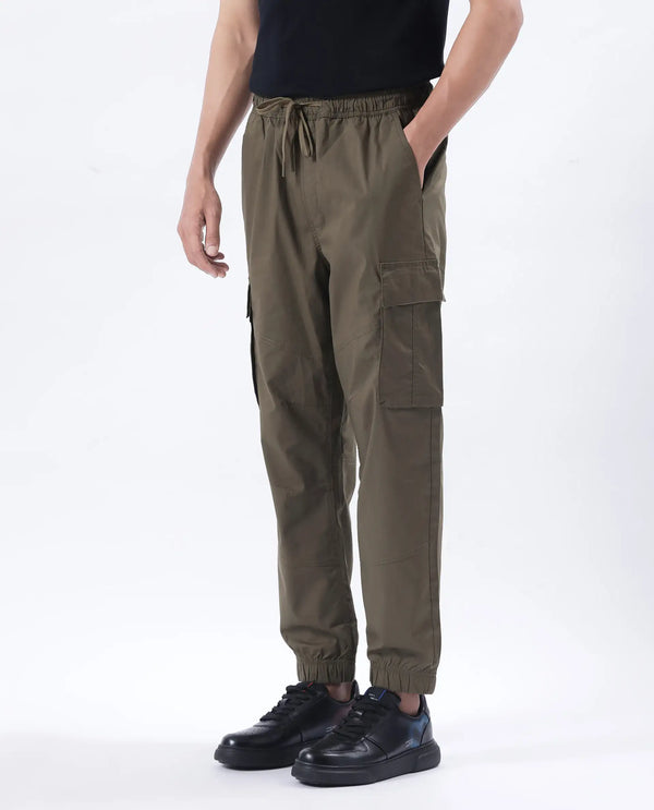 Rare Rabbit Men's Korb Light Olive Cotton Blend Fabric Plain Trouser