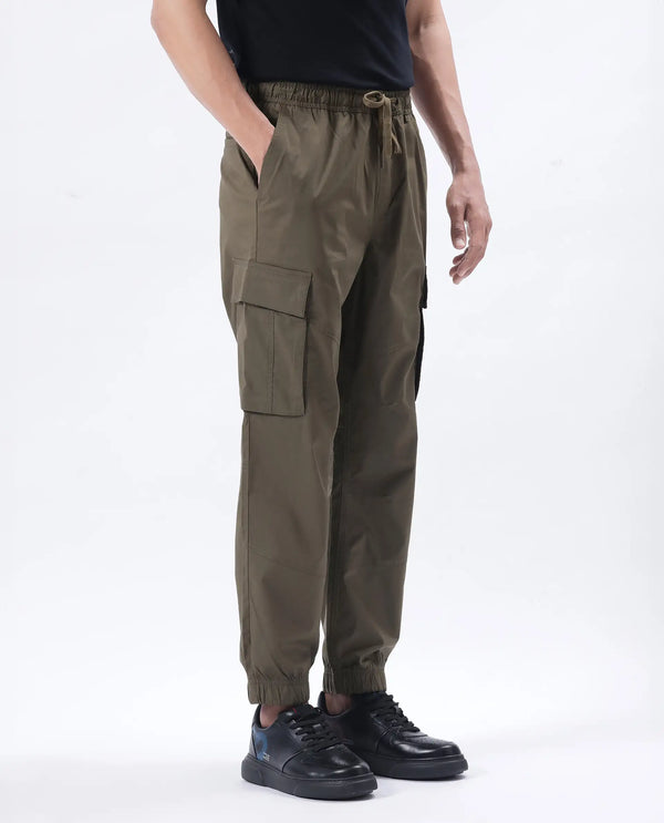 Rare Rabbit Men's Korb Light Olive Cotton Blend Fabric Plain Trouser