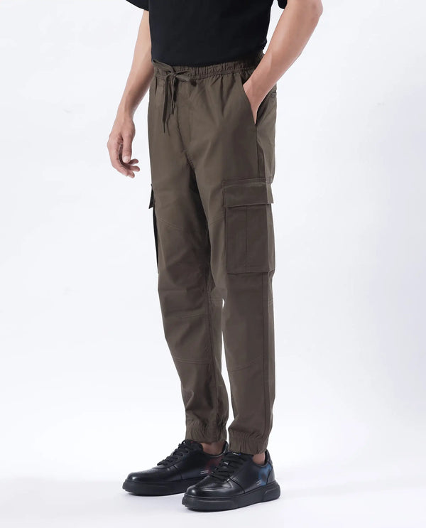 Rare Rabbit Men's Korb Olive Cotton Blend Fabric Plain Trouser
