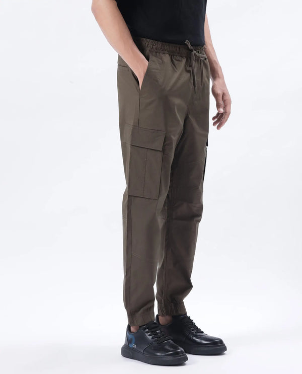 Rare Rabbit Men's Korb Olive Cotton Blend Fabric Plain Trouser