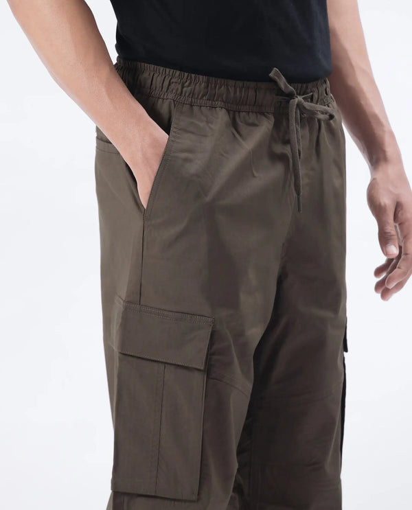 Rare Rabbit Men's Korb Olive Cotton Blend Fabric Plain Trouser