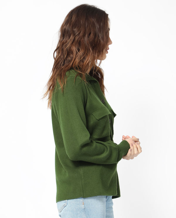 Rareism Women Korn Green Viscose Fabric Full Sleeves Regular Fit Solid Shirt Collar Sweater