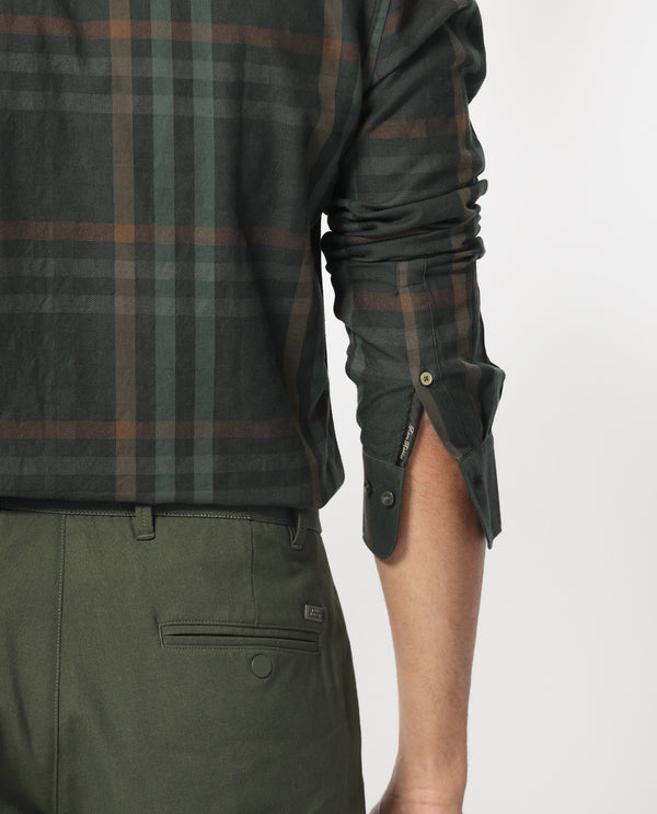 Rare Rabbit Men's Kram Dark Green Cotton Fabric Full Sleeves Checks Shirt