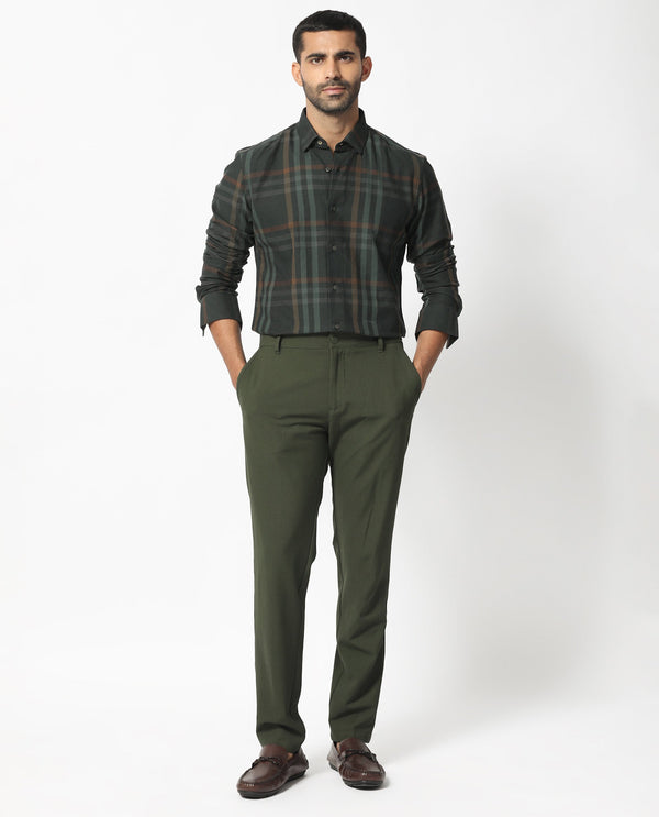 Rare Rabbit Men's Kram Dark Green Cotton Fabric Full Sleeves Checks Shirt