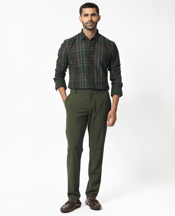 Rare Rabbit Men's Kram Dark Green Cotton Fabric Full Sleeves Checks Shirt